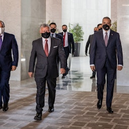 القادة الأردنيون والعراقيون والمصريون يجتمعون في القمة الثلاثية في عمان، الأردن في 25 أغسطس/آب 2020. (الصورة عبر غيتي إيماجز)