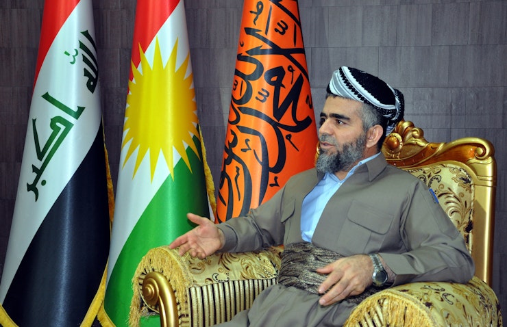 Komal leader Ali Bapir speaking to the media about Kurdistan Regional Government (KRG) developments in Erbil, Kurdistan region of Iraq (KRI) on Jan. 26, 2014. (Photo via Getty Images)