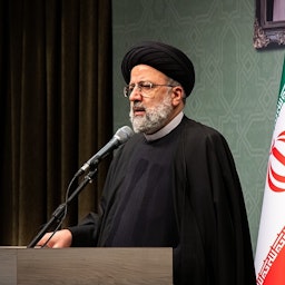 Then judiciary chief Ebrahim Raisi addresses judges and judiciary staff during a meeting in West Azarbaijan, Iran on Feb. 19, 2021. (Photo by Ali Arsalani via Fars News Agency)