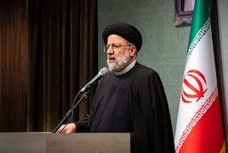 Then judiciary chief Ebrahim Raisi addresses judges and judiciary staff during a meeting in West Azarbaijan, Iran on Feb. 19, 2021. (Photo by Ali Arsalani via Fars News Agency)