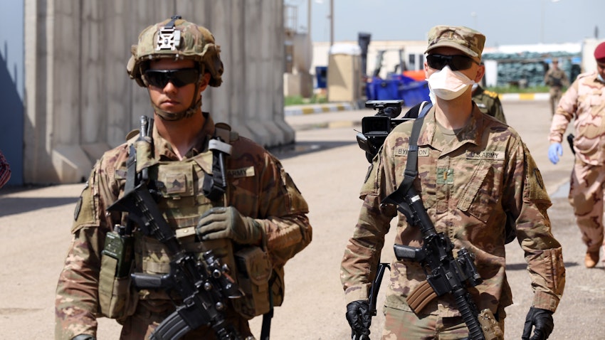 Soldiers from the US-led coalition forces at K1 air base in Kirkuk, Iraq. March 29, 2020. (Photo via Getty Images)