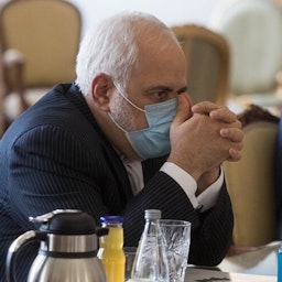 Foreign Minister Mohammad Javad Zarif at a meeting in Tehran, Iran on Feb. 21, 2021. (Photo by Mohammad Reza Abbasi via Mehr News Agency)