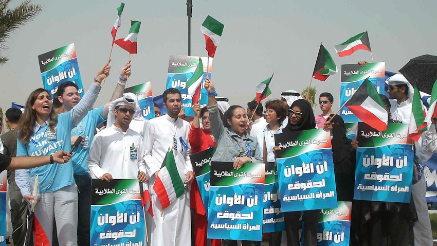 Kuwaitis protest for women’s political rights in Kuwait City. May 16, 2005. (Photo via Getty Images)