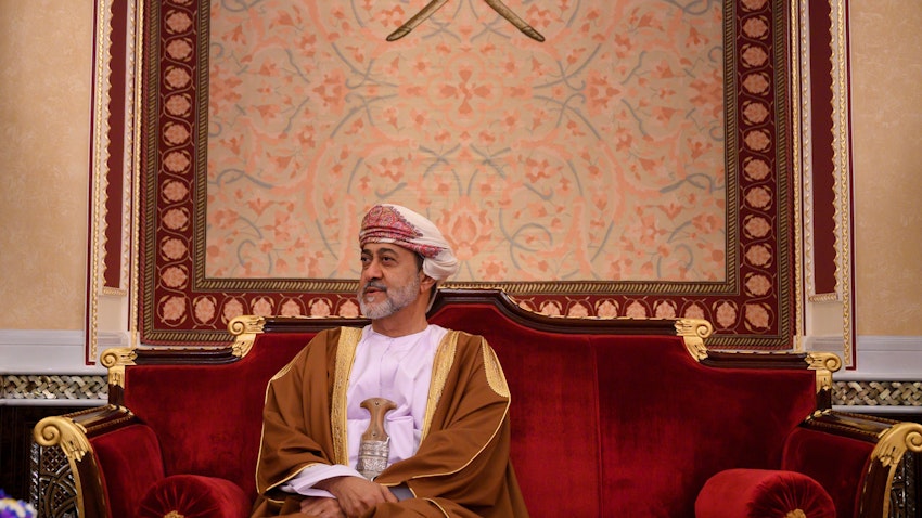 Oman's Sultan Haitham bin Tariq at al-Alam palace in the capital Muscat on Feb. 21, 2020. (Photo via Getty Images)