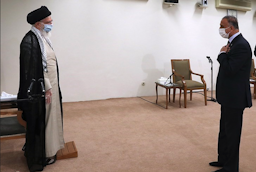 Iran's Supreme Leader Ayatollah Ali Khamenei (L) meets with Iraqi Prime Minister Mustafa Al-Kadhimi in Tehran, Iran on July 21, 2020. (Photo via Tasnim News Agency)
