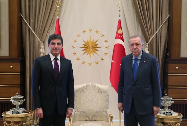 دیدار رجب طیب اردوغان، رئیس‌جمهور ترکیه، با نچیروان بارزانی، رئیس اقلیم کردستان؛ آنکارا، ۱۴ شهریور ۱۳۹۹/ ۴ سپتامبر ۲۰۲۰. (عکس از گتی ایمیجز)