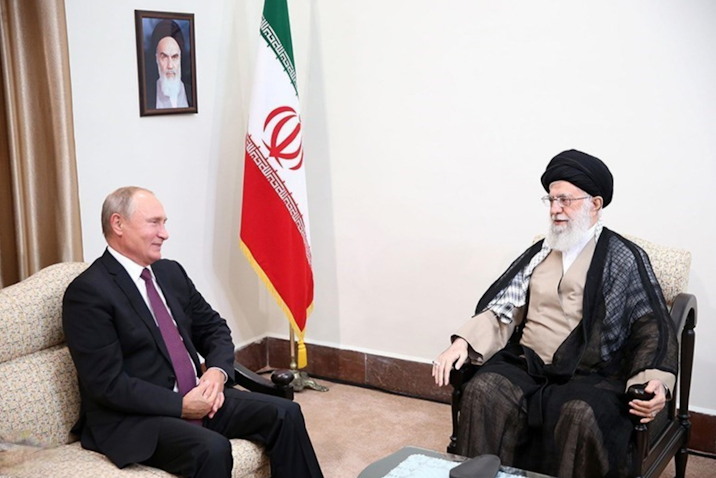 Iran's Supreme Leader Ayatollah Ali Khamenei (R) speaks with Russia's President Vladimir Putin in Tehran on Sept. 7, 2018. (Photo via Leader.ir)
