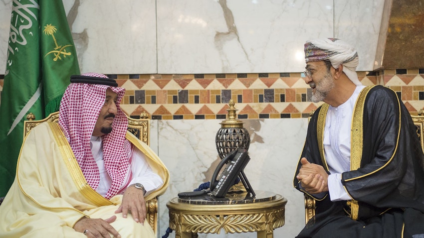 Saudi Arabia's King Salman meets with Oman's current Sultan Haitham in Riyadh on Nov. 13, 2016. (Photo via Getty Images)