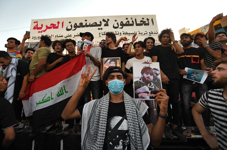 Iraqi protesters demand accountability for the killings and abductions of activists and journalists. Nasiriyah, Iraq. May 25, 2021. (Photo via Getty Images)