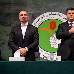 زعيما الاتحاد الوطني الكردستاني لاهور شيخ جنكي طالباني (إلى اليمين) وبافل طالباني (إلى اليسار). 15 يونيو/ حزيران 2021. (الصورة عبر فيسبوك/ lahurTalabany@)