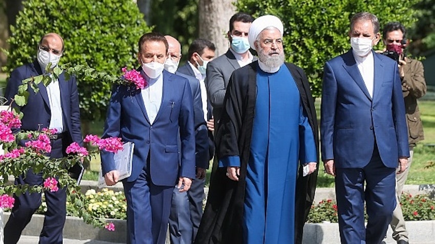 Former Iranian president Hassan Rouhani and other top officials in Tehran on Aug. 1, 2021. (Photo via the Iranian president’s website)