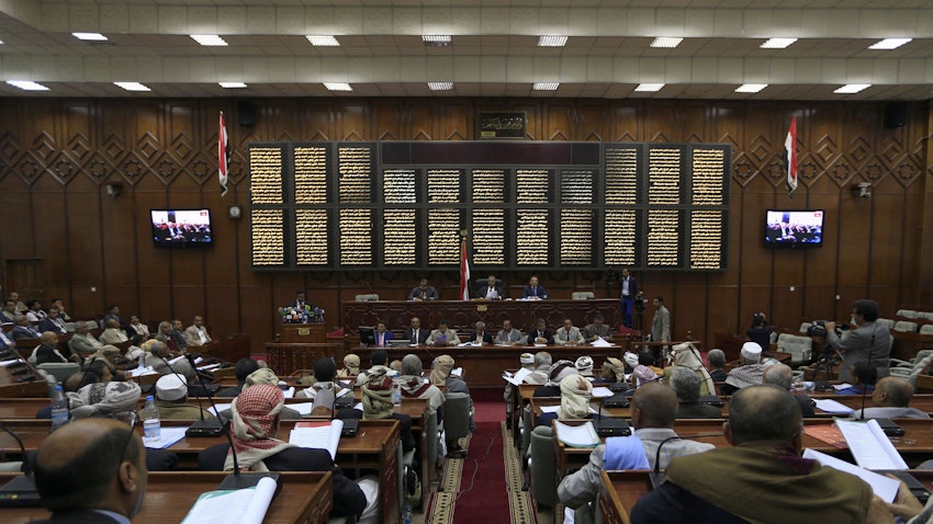 Yemeni lawmakers attend a parliament session in Sana’a on Nov. 8, 2018. (Photo via Getty Images)