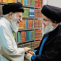 Iran's Supreme Leader Ayatollah Ali Khamenei meets with Lebanon's Hezbollah leader Hassan Nasrallah in Tehran, Iran. (Undated photo via Iran’s supreme leader’s website)