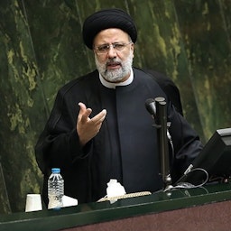 Iran's President Ebrahim Raisi defends his proposed ministers at the parliament on Aug. 25, 2021. (Photo by Meqdad Madadi via Tasnim News Agency)
