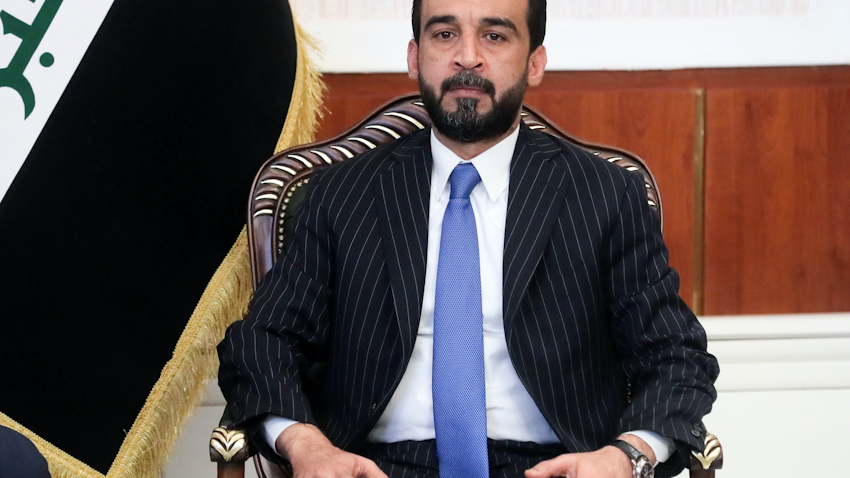رئيس مجلس النواب العراقي محمد الحلبوسي في اجتماع ببغداد، 7 أكتوبر/ تشرين الأول 2019 (الصورة عبر غيتي إيماجز)