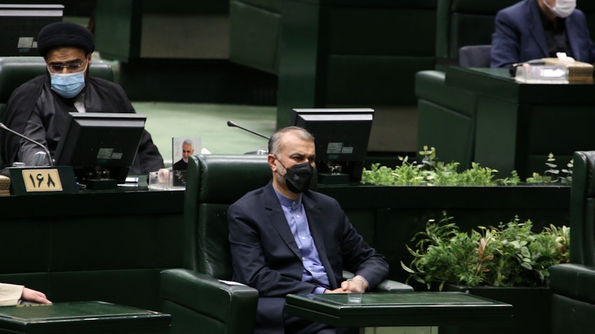 Iranian Foreign Minister Hossein Amir-Abdollahian in the country’s parliament on Aug. 25, 2021. (Photo via Getty Images)