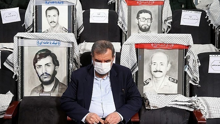 القائد السابق للحرس الثوري الإسلامي الإيراني محسن رضائي في حفل للمحاربين القدامى في طهران. 21 سبتمبر/أيلول 2021 (تصوير مقداد مدادي عبر وكالة تسنيم للأنباء)
