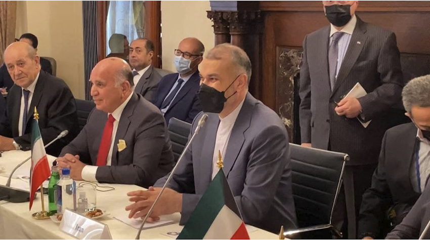 Iranian Foreign Minister Hossein Amir-Abdollahian attends a follow-up session of the Baghdad Conference in New York on Sept. 21, 2021. (Handout photo via Iran's foreign ministry's website)