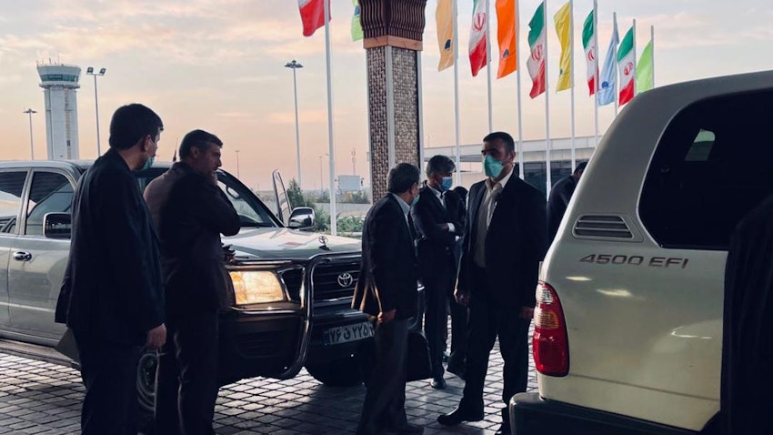 Former Iranian president Mahmoud Amadinejad arrives at Tehran's Imam Khomeini International Airport to travel to Dubai. Oct. 13, 2021. (Handout photo)