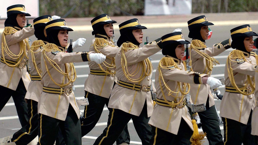 Kuwaiti women march during the graduation ceremony of the first women police officers in Kuwait City on Mar. 25, 2009. (Photo via Getty Images)