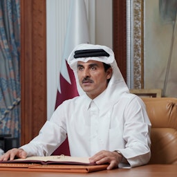 Qatari Emir Sheikh Tamim bin Hamad Al Thani in Doha on Oct. 12, 2021. (Photo via Getty Images)
