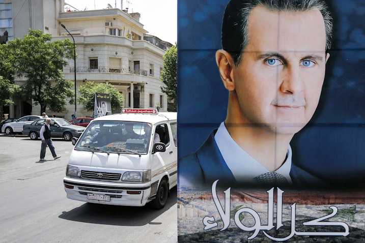 تابلویی بزرگ با تصویر بشار اسد؛ دمشق، ۲۰ اردیبهشت ۱۴۰۰/ ۱۰ می ۲۰۲۱. (عکس از گتی ایمیجز)