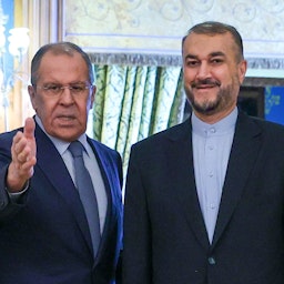 Iran's Foreign Minister Hossein Amir-Abdollahian (R) and Russia's Foreign Minister Sergey Lavrov meet for talks at the Russian Foreign Ministry's Reception House in Moscow, Russia on Oct. 6, 2021. (Photo via Getty Images)