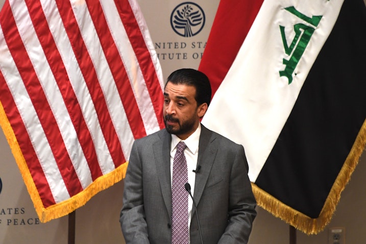 Iraqi Parliament Speaker Mohammed Al-Halbousi speaks in Washington DC, on Mar. 29, 2019. (Photo via Getty Images)