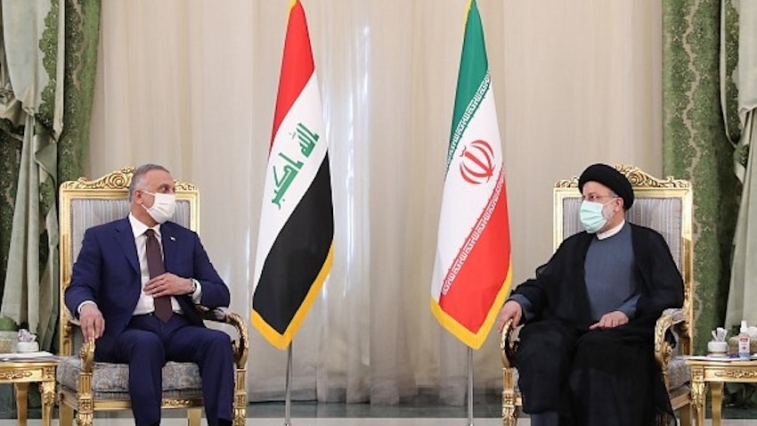 Iranian President Ebrahim Raisi and Iraqi Prime Minister Mustafa Al-Kadhimi at a private meeting in Tehran on Sept. 12, 2021. (Photo via president.ir)