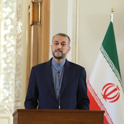 Iran's Foreign Minister Hossein Amir-Abdollahian at a press conference in Tehran on Oct. 18, 2021. (Photo via Iran's foreign ministry)