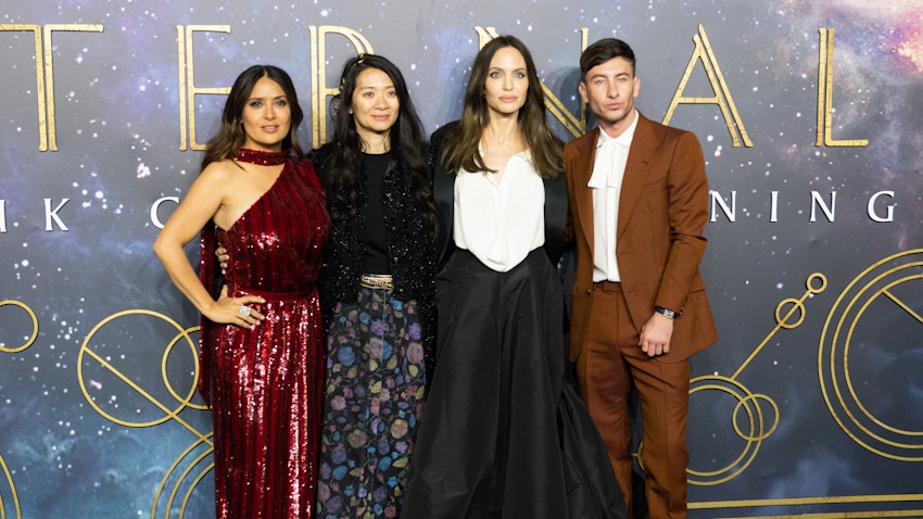 Some of the cast from "The Eternals" at the London premiere on Oct. 27, 2021. (Photo via Getty Images)