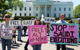 Protestors march in front of the White House to bring attention to the plight of Ali Al-Nimr, Dawood Al-Marhoon, and Abdullah Al-Zaher in Washington DC, US on Apr. 20, 2016. (Photo via Getty Images)