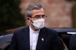 Senior Iranian nuclear negotiator Ali Baqeri-Kani arrives at the venue of nuclear talks in Vienna on Nov. 29, 2021. (Photo via Getty Images)