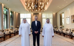 Emirati diplomatic advisor Anwar Gargash (L) poses with Iran's top nuclear negotiator Ali Baqeri-Kani (C) and the UAE's Minister of State for Foreign Affairs Khalifa Shaheen Al-Marar in Abu Dhabi on Nov. 24, 2021. (Handout photo via Twitter)