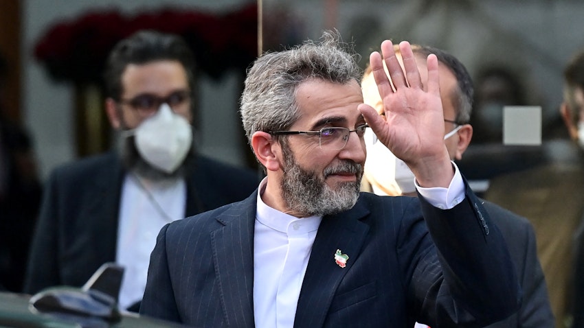 Senior Iranian nuclear negotiator Ali Baqeri-Kani is seen leaving the venue of the nuclear talks in Vienna on Dec. 3, 2021. (Photo via Getty Images)