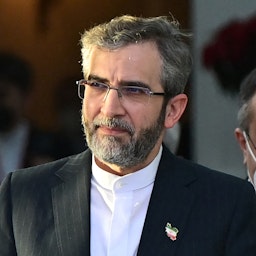 Senior Iranian nuclear negotiator Ali Baqeri-Kani is seen leaving the venue of the nuclear talks in Vienna on Dec. 3, 2021. (Photo via Getty Images)