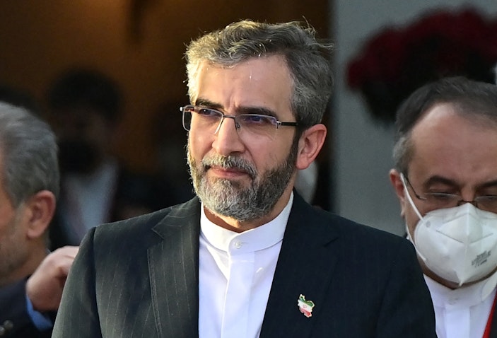 Senior Iranian nuclear negotiator Ali Baqeri-Kani is seen leaving the venue of the nuclear talks in Vienna on Dec. 3, 2021. (Photo via Getty Images)