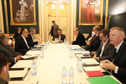 Iranian delegation led by Iran's chief nuclear negotiator Ali Baqer-Kani meets with European and E3 officials in Vienna on Dec. 2, 2021. (Photo via @PMIRAN_Vienna/Twitter)