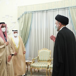 Iran's President Ebrahim Raisi meets with Emirati National Security Advisor Sheikh Tahnoon bin Zayed Al Nahyan (TbZ) in Tehran on Dec. 6, 2021. (Photo via president.ir)