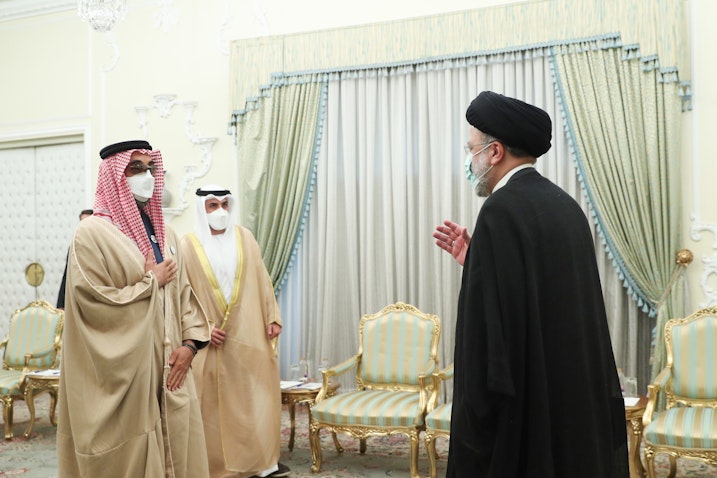 Iran's President Ebrahim Raisi meets with Emirati National Security Advisor Sheikh Tahnoon bin Zayed Al Nahyan (TbZ) in Tehran on Dec. 6, 2021. (Photo via president.ir)