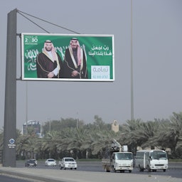 A billboard in Riyadh promotes the Saudi Vision 2030 agenda on Jun. 20, 2018. (Photo via Getty Images)
