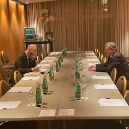 Russian nuclear negotiator Mikhail Ulyanov meets US Special Envoy for Iran Robert Malley in Vienna, Austria on Dec. 29, 2021. (Source: Amb_Ulyanov/Twitter)