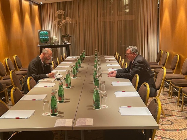 Russian nuclear negotiator Mikhail Ulyanov meets US Special Envoy for Iran Robert Malley in Vienna, Austria on Dec. 29, 2021. (Source: Amb_Ulyanov/Twitter)