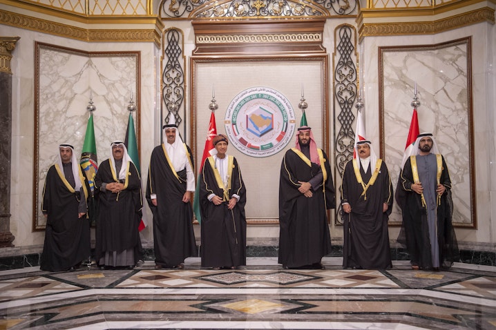 Leaders of Gulf Arab states take a group photo at the 42nd GCC Summit in Riyadh, Saudi Arabia on Dec. 14, 2021. (Photo via Getty Images)