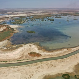 An aerial view of the Al-Huwaiza Marshes in Iraq on Sept. 24, 2021. (Photo via Getty Images) 