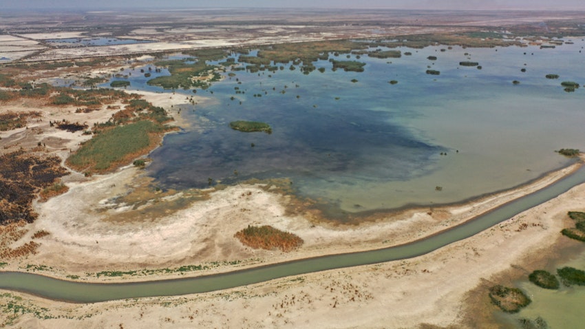 An aerial view of the Al-Huwaiza Marshes in Iraq on Sept. 24, 2021. (Photo via Getty Images) 