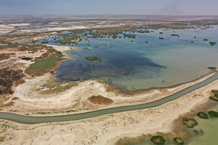 An aerial view of the Al-Huwaiza Marshes in Iraq on Sept. 24, 2021. (Photo via Getty Images) 