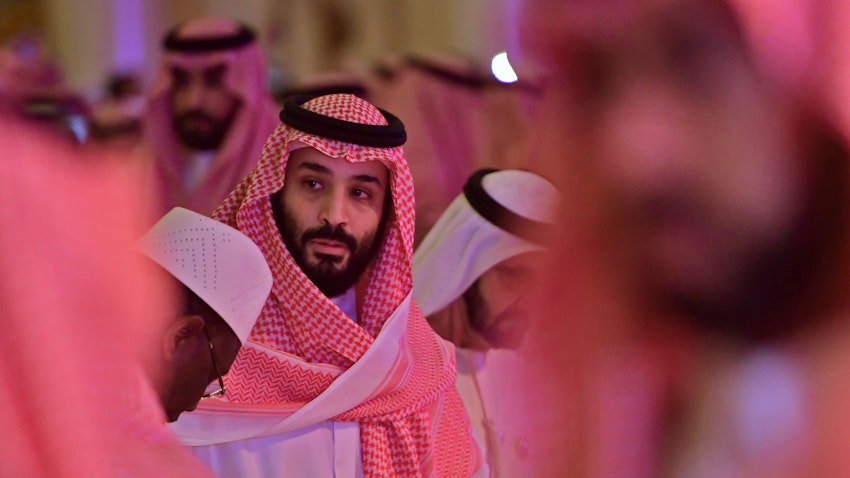 ولي العهد السعودي الأمير محمد بن سلمان آل سعود في مؤتمر مبادرة مستقبل الاستثمار في الرياض بالمملكة العربية السعودية، 24 أكتوبر/ تشرين الأول 2018 (الصورة من Giuseppe Cacace/AFP via Getty Images)