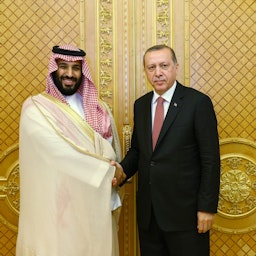 Turkish President Recep Tayyip Erdogan and Saudi Crown Prince Mohammed bin Salman Al Saud in Jeddah, Saudi Arabia on July 23, 2017. (Photo via Getty Images)