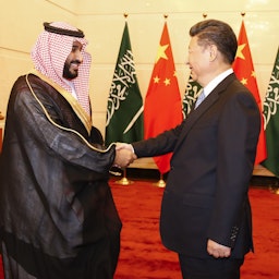 ولي العهد السعودي الأمير محمد بن سلمان آل سعود يلتقي الرئيس الصيني شي جين بينغ في بكين، الصين. 31 أغسطس/آب 2016 (الصورة عبر غيتي إيماجز)